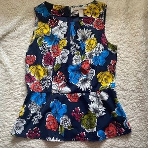Banana Republic Floral Navy Peplum Blouse